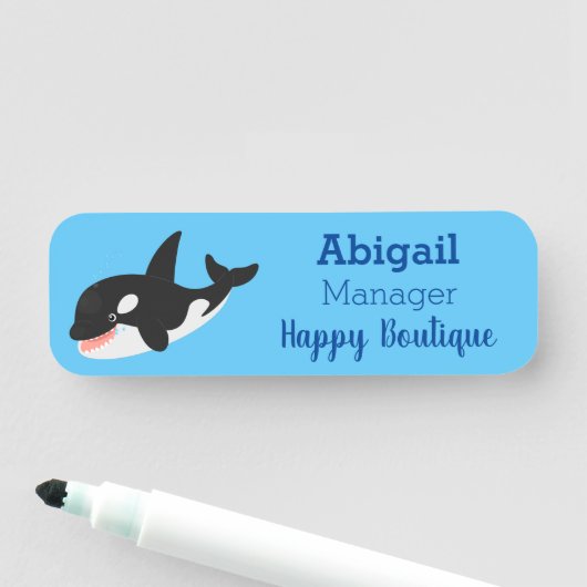 Funny killerwalvis orca leuke cartoon illustratie naamplaatje (In situ)