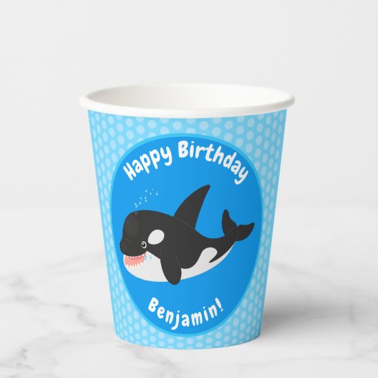 Funny killerwalvis orca leuke cartoon illustratie papieren bekers (Voorkant)
