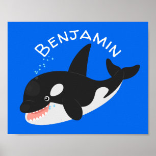 Funny killerwalvis orca leuke cartoon illustratie poster
