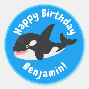 Funny killerwalvis orca leuke cartoon illustratie ronde sticker
