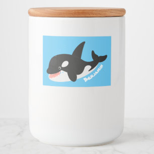Funny killerwalvis orca leuke cartoon illustratie voedselcontainer etiket