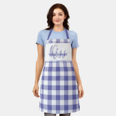 Funny Kiss De Cook Quote Gingham Check Periwinkle Schort (Gedragen)