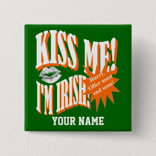 Funny Kiss, ik ben Iers Vierkante Button 5,1 Cm