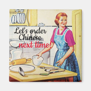 Funny Kitsch 1950's huisvrouw in Kitchen Magneet
