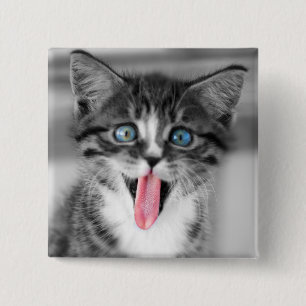 Funny Kitten Vierkante Button 5,1 Cm