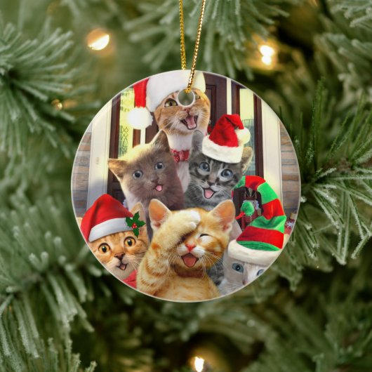 Funny kittens op kerstdag keramisch ornament (Boom)