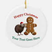 Funny Kiwi Bird in Santa Hat & Gingerbread Man Keramisch Ornament (Achterkant)