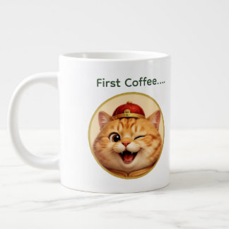 Funny Knipogende Geluks Kat Aangepaste Naam Koffie Extra Grote Beker