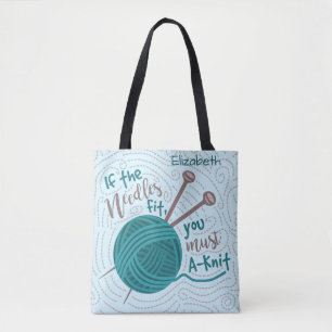 Funny Knitter Needles Yarn   Naam toevoegen Tote Bag