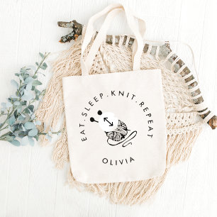 Funny Knitting Eat Sleep Knit Herhalen op maat Grote Tote Bag