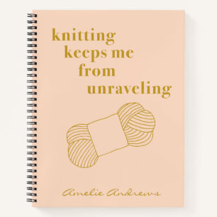 Funny Knitting Quote Blush Gold-gepersonaliseerd Notitieboek