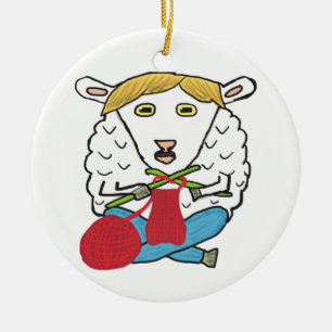 Funny Knitting Sheep Keramisch Ornament