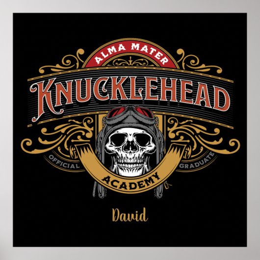 Funny  Knucklehead Academy Skull Poster (Voorkant)