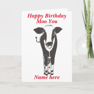 Funny Koe Birthday Card, voeg naam toe, verander t Kaart