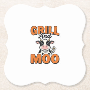 Funny Koe Grill En Loen Vintage T-Shirt Ontwerp_1 Kartonnen Onderzetters