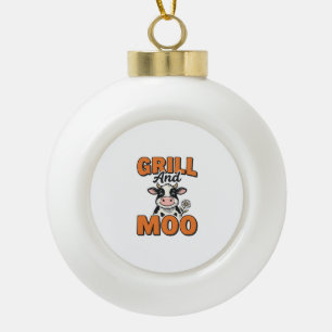 Funny Koe Grill En Loew Vintage T-Shirt Ontwerp_1 Keramische Bal Ornament