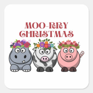 Funny Koe Kerstmis Carol Holiday Vierkante Sticker