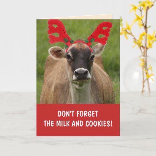 Funny Koe Milk and Cookies Kerstmis Kaart (Gele Bloem)