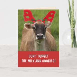 Funny Koe Milk and Cookies Kerstmis Kaart