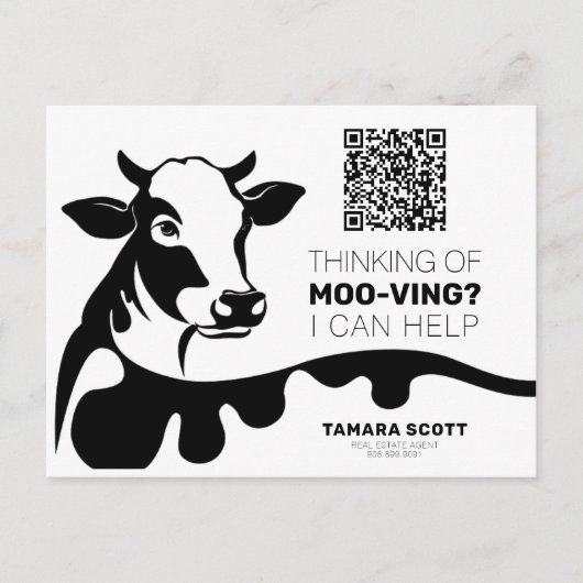 FUNNY KOE MOO-VING REAL ESTATE MAILER KAART (Voorkant)