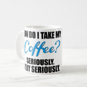 Funny-koffie-mok met lichtblauwe en zwarte tekst koffiemok (Voorkant links)