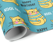 Funny Kool Kat Cartoon Blue Birthday Cadeaupapier (Rol Hoek)