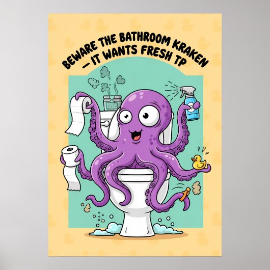 Funny Kraken Bathroom Poster (Voorkant)