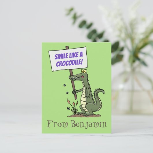 Funny krokodillenuitlijker met gebarentaal cartoon briefkaart (Staand voorkant)