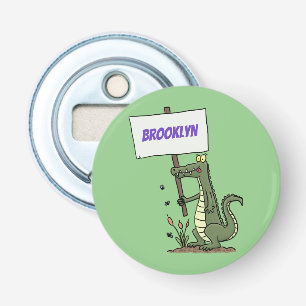 Funny krokodillenuitlijker met gebarentaal cartoon button flesopener