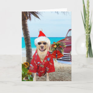 Funny Lab/Dog Hawaiian/Surfer Kerstmis Feestdagen Kaart