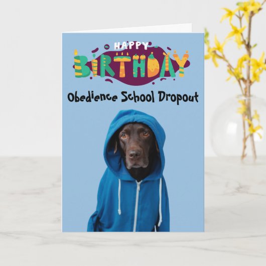 Funny Labrador chien carte d'anniversaire (Fleur jaune)