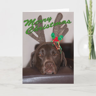 Funny Labrador Glitter Antlers Aangepaste tekst Feestdagen Kaart