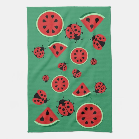 Funny Ladybug en Watermelon Theedoek (Verticaal)