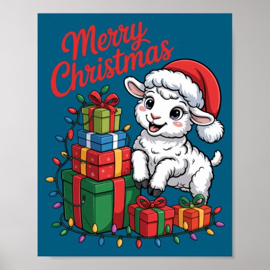 Funny Lamb Santa Hat Animals Lovers Ugly Christmas Poster (Voorkant)