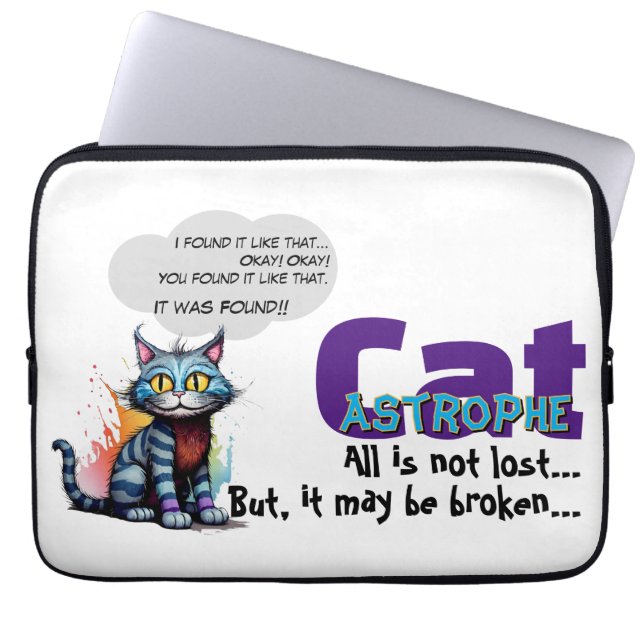 Funny Laptop Sleeve – CatAstrophe: ...not lost (Voorkant)