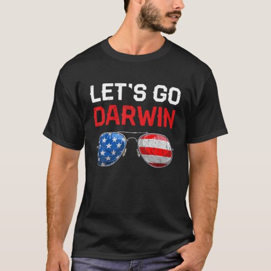 Funny Laten we Darwin Retro Verenigde Staten vlagg T-shirt (Voorkant)