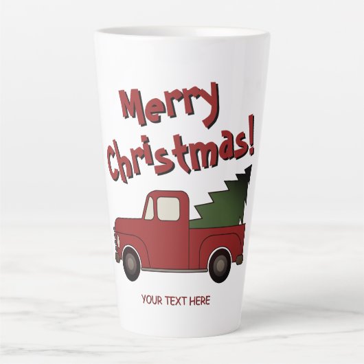 Funny latte mug with red truck and Christmas tree (Devant)