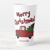 Funny latte mug with red truck and Christmas tree Latte Mok (Voorkant)