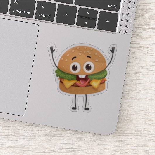 Funny Laughing Burger Vinyl Sticker | Cute 3D Food (Détail)