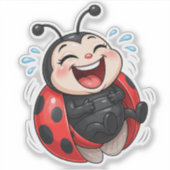 Funny Laughing Ladybug Custom-Cut Vinyl Sticker (Devant)