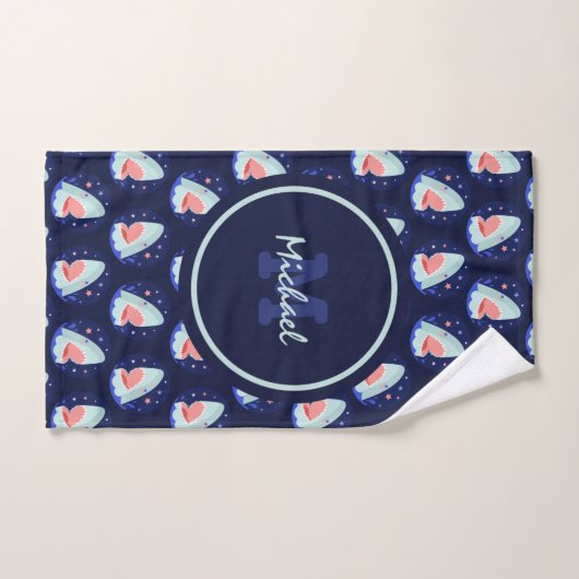 Funny Laughing Shark Stars Nautical Blue Boys Name Bad Handdoek (Handdoek)