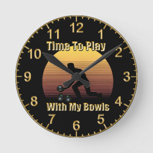 Funny  Lawn Bowls Play Time, Wall Clock Ronde Klok