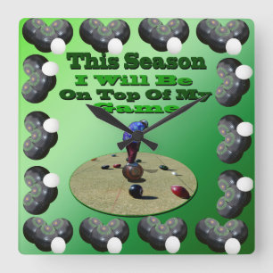 Funny Lawn Bowls, Square Wall Clock Vierkante Klok