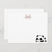 Funny Laying Panda Script Pink Modern Monogram Notitiekaartje (Voorkant / Achterkant)