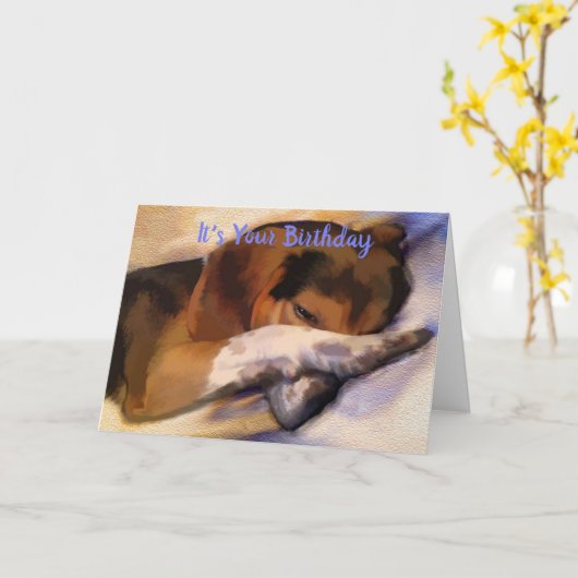 Funny Lazy Beagle Carte d'anniversaire (Fleur jaune)
