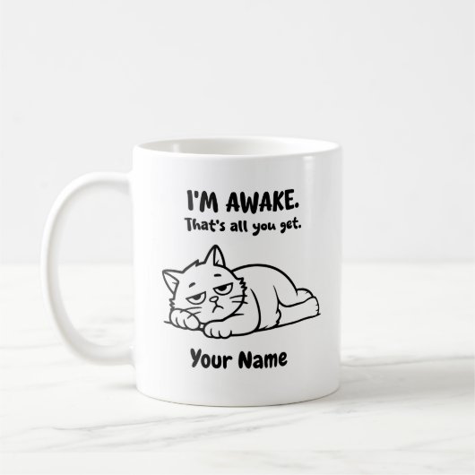 Funny Lazy Cat Coffee Mug | Custom I’m Awake (Gauche)