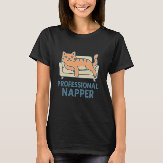 Funny Lazy Cat T-Shirt – Professional Napper Carto (Devant)