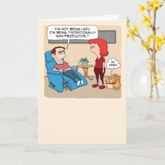 Funny Lazy Guy is hier voor Cat Birthday Kaart (Gele Bloem)