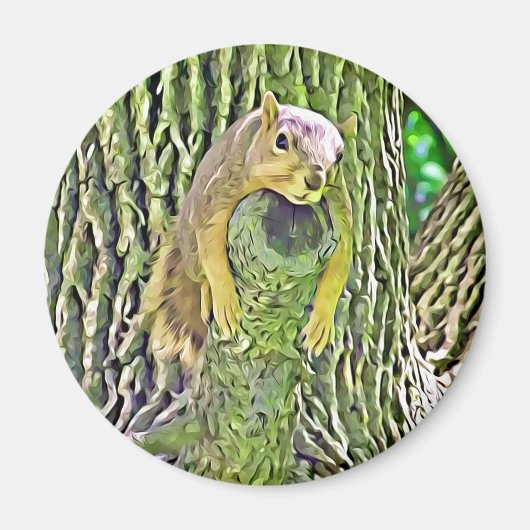 Funny Lazy Squirrel in Tree Magnet Magneet (Voorkant)