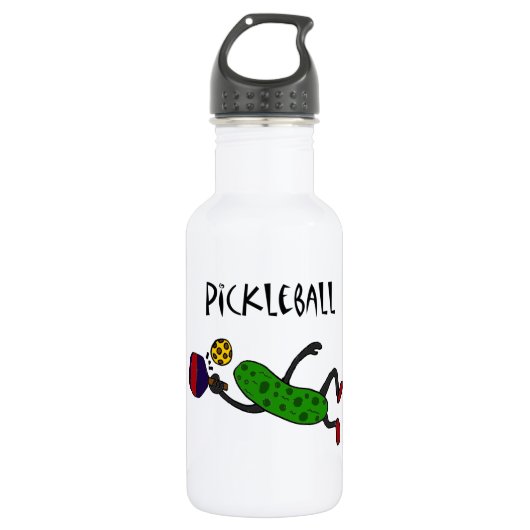 Funny Leaping Pickle die Pickleball speelt Waterfles (Voorkant)